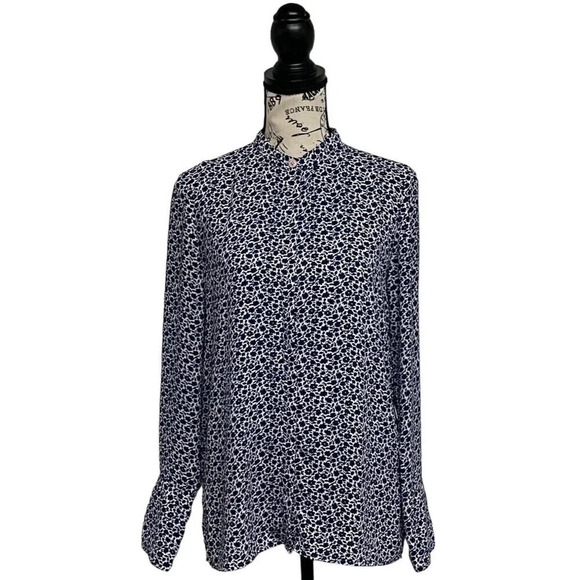 Lark & Ro Blue Floral Blouse Women’s 2 Long Sleeve Career Casual Preppy Modest - Picture 2 of 9